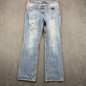 L2 Jeans Womens Size 13 Blue Distressed Thick Stitch Star Back Pocket Flare